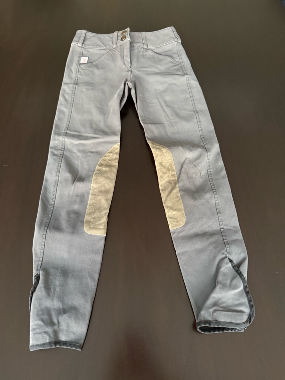 The Tailored Sportsman Grey Kids Riding Breeches with Tan Knee Patches